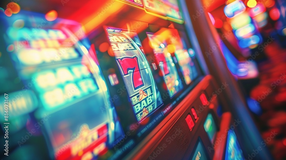 Neon-lit slot machines in a casino
