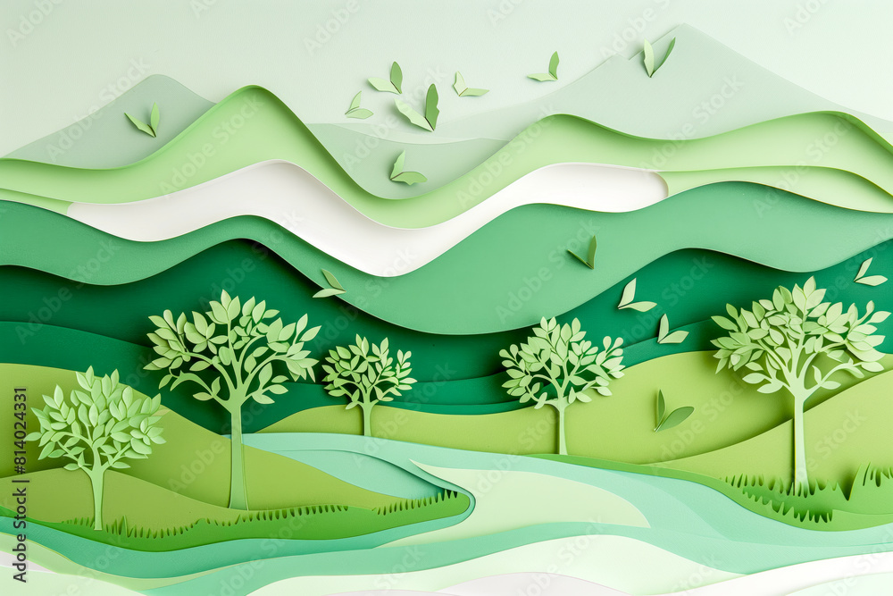 Obraz premium Close up paper cut mountain trees