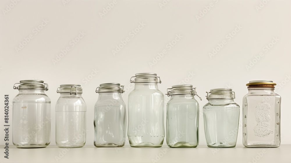 Glass jars lined up, each filled with colorful contents. Glass jars lined up, each filled with colorful contents.