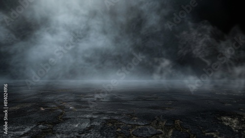 Texture of a dark concrete or stone surface with fog and smoke