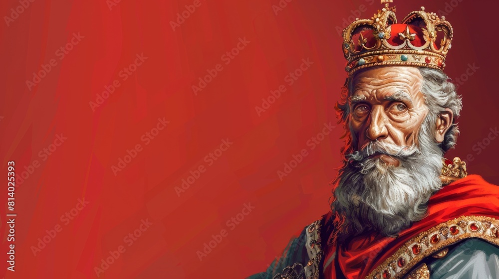 An old man in a red robe adorned with a crown, exuding wisdom and authority An old man in a red robe adorned with a crown, exuding wisdom and authority
