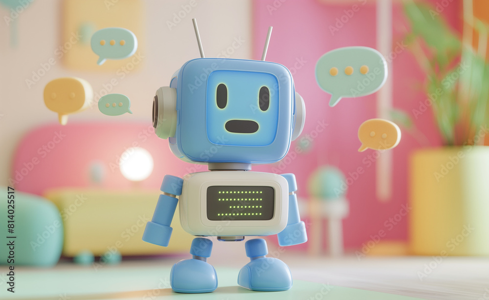 Cute Robot in a Vibrant Environment. Chatting in a Virtual World. Cute Robot in a Vibrant Environment. Chatting in a Virtual World.
