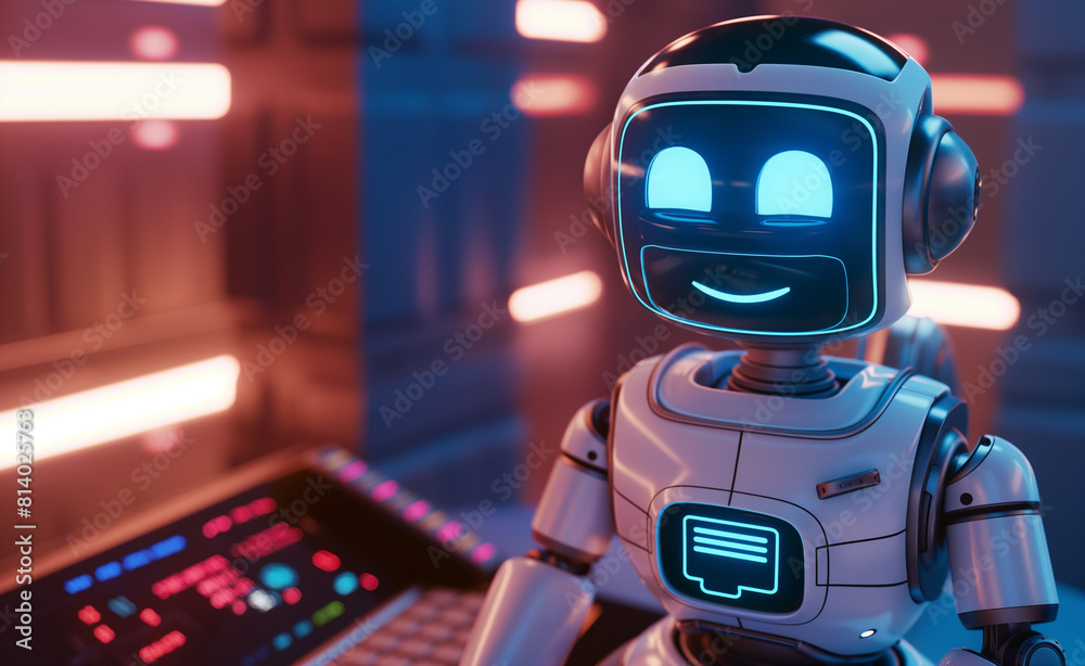 Fototapeta premium Cheerful Robot Chatting in a Virtual World