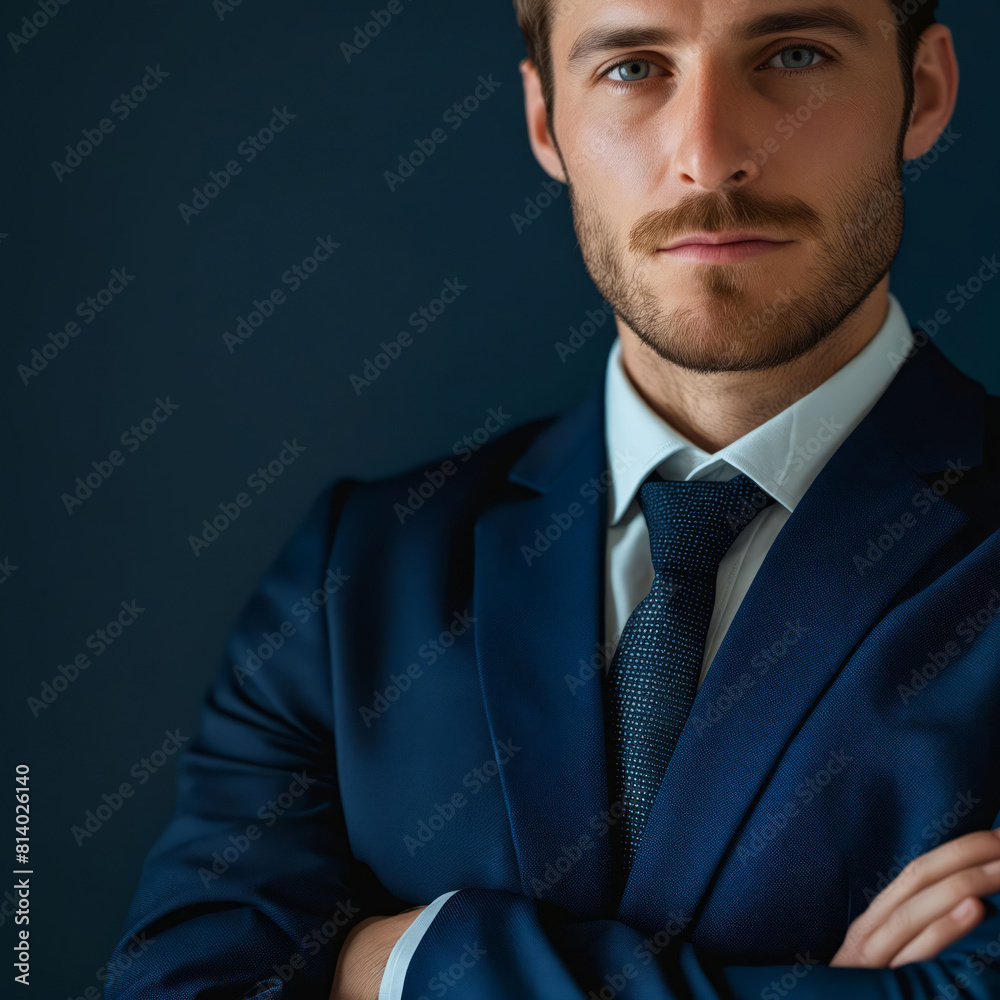 A man in a suit standing with his arms crossed.