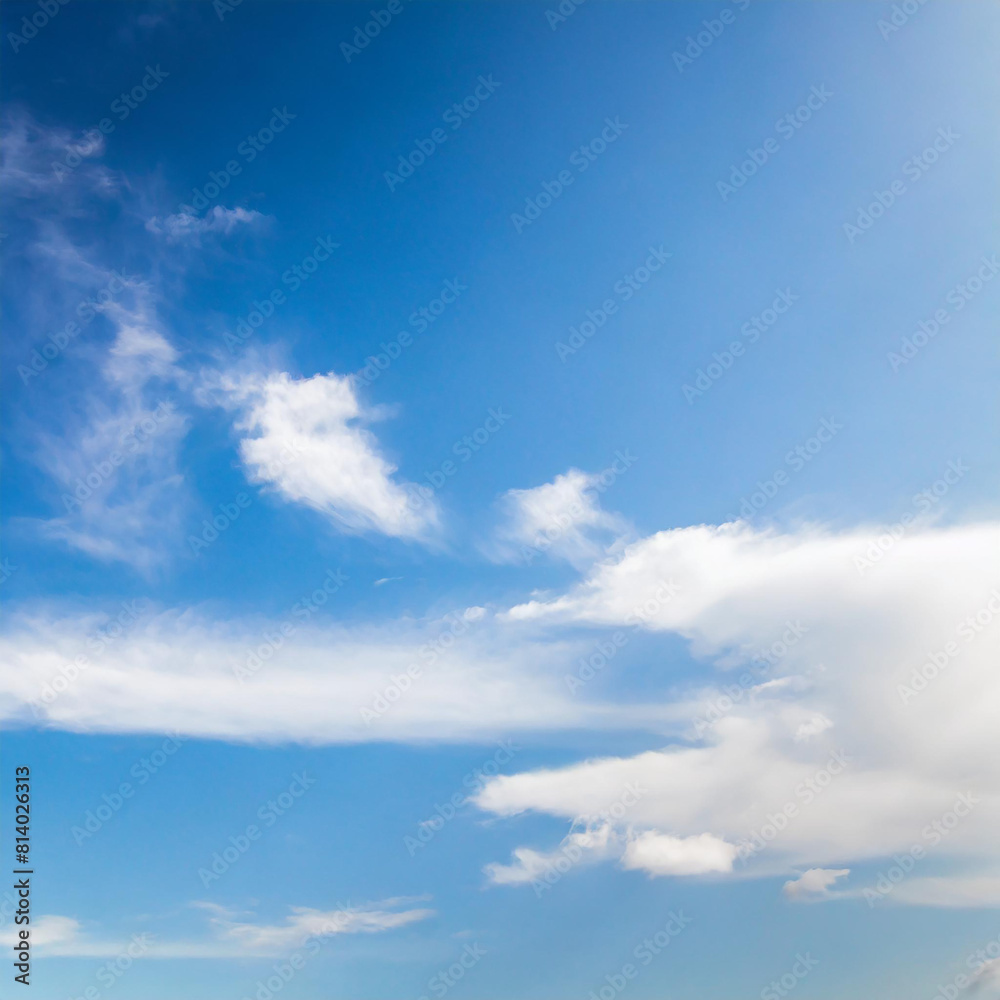 Blue sky background with white clouds. Cumulus and stratus white clouds in the blue sky.