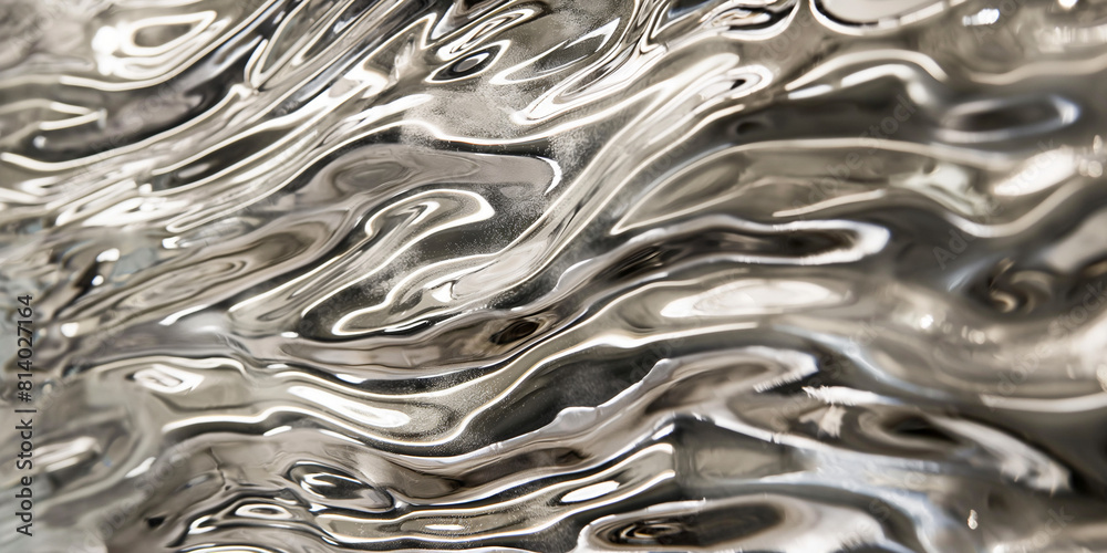 Silber Chrom Hintergrund im flüssigen welligen Motiv als Poster und Druckvorlage im Querformat für Banner