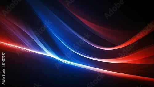 Blue and Red colored wireframe sound waves, neon style, visualization of frequency signals audio wavelengths, conceptual technology waveform on dark black background