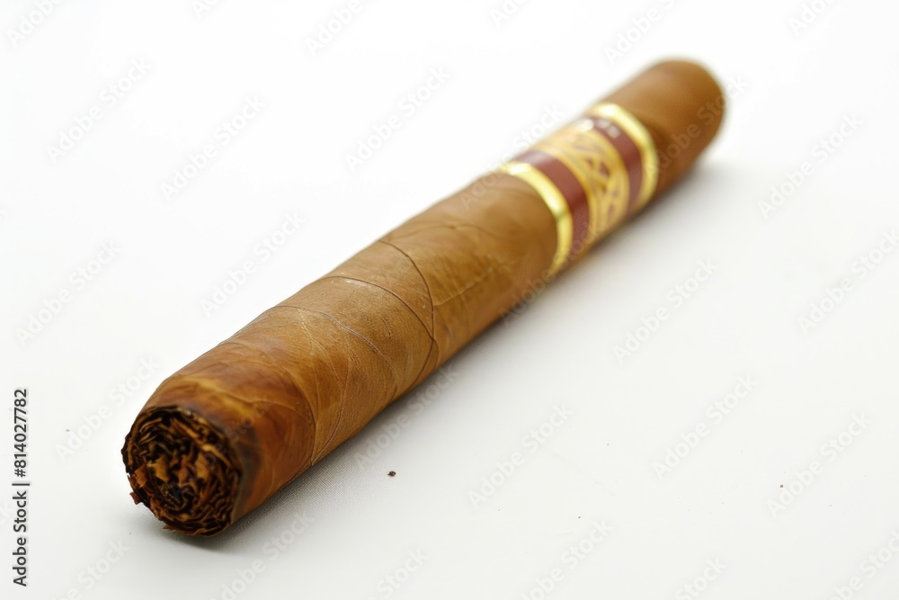 A cigar resting on a white table, suitable for lifestyle or business concepts A cigar resting on a white table, suitable for lifestyle or business concepts
