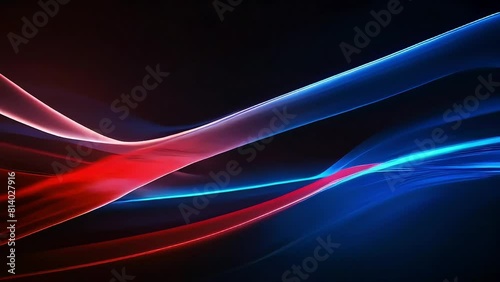 Blue and Red colored wireframe sound waves, neon style, visualization of frequency signals audio wavelengths, conceptual technology waveform on dark black background