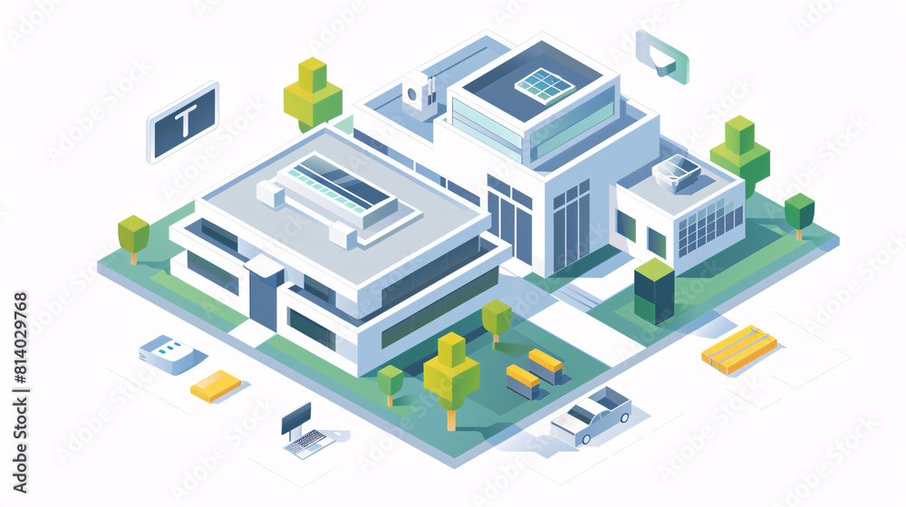 IT department building illustration workspace computer that can send email to the network and connect with people using wifi and internet of things IOT with white background IT department building illustration workspace computer that can send email to the network and connect with people using wifi and internet of things IOT with white background