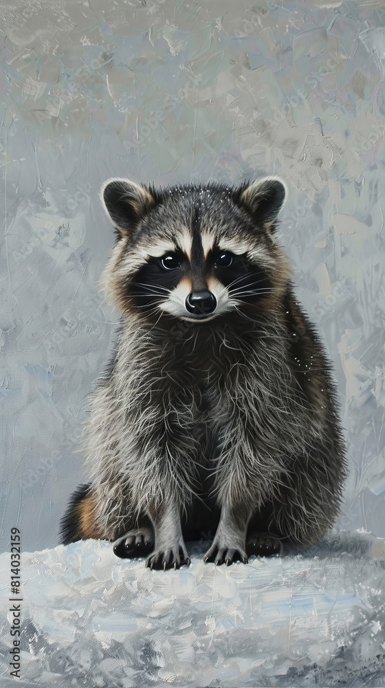 Adorable raccoon sitting quietly on a snowy ledge Adorable raccoon sitting quietly on a snowy ledge