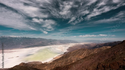 Timelapse of Clouds moving across Death Valley National Park, view from Dantes Vista Point in USA California