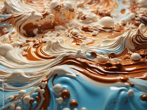 Milk and chocolate sea splashes and waves