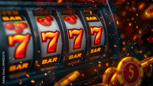 slot machine featuring classic lucky symbols like fruits, bars, and the number seven, set against a festive backdrop generative ai vector illustration. photo