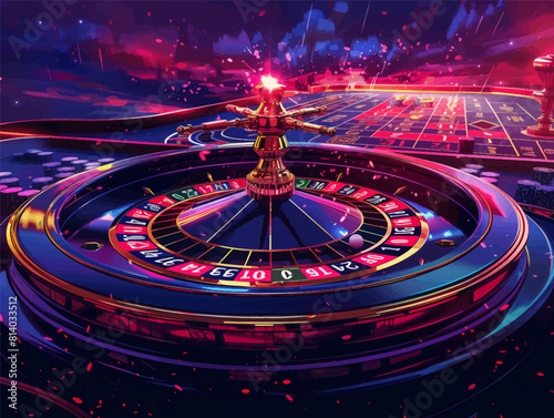 roulette wheel surrounded by colorful chips under a starry night sky, evoking a lively casino atmosphere generative ai vector illustration.