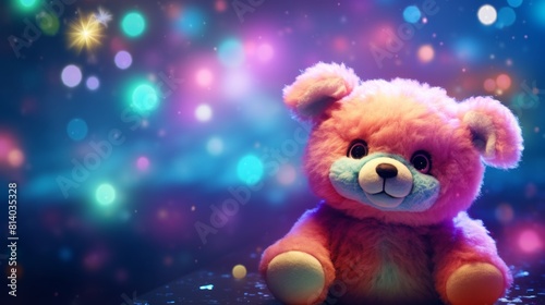 Pink Teddy Bear Against Colorful Background