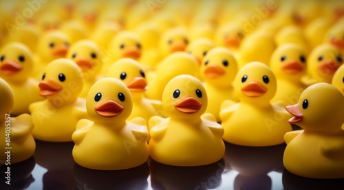 Group of Rubber Ducks Lined Up in a Row © dDenVil