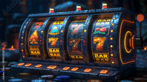 slot machine featuring classic lucky symbols like fruits, bars, and the number seven, set against a festive backdrop generative ai vector illustration.