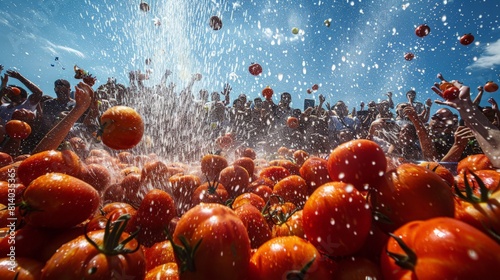 The Valencia Tomato Festival in Spain inspired by La Tomatina where participants engage in tomato fights followed by local music dance and community feasts celebrating local traditions and the summer photo