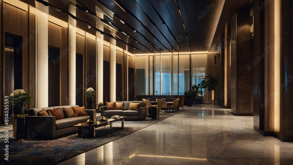 Incorporate customizable LED lighting features into the reception desk design, allowing for adjustable