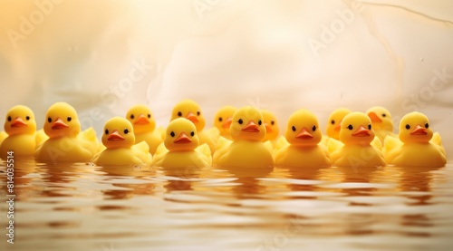 Group of Yellow Rubber Ducks Floating in Water