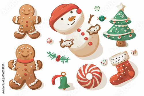 Cartoon gingerbread cookies for celebration design. Christmas vector elements for illustration, cards, banners and holiday backgrounds.
