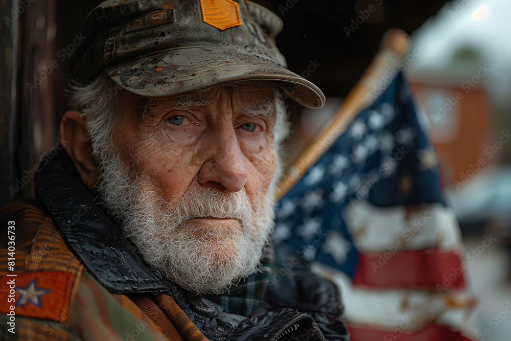 Portrait of old man veteran soldier. Memorial day to honor war heroes ...