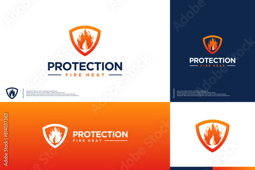 Modern fire shield, fire protection combination logo, logo design illustration.