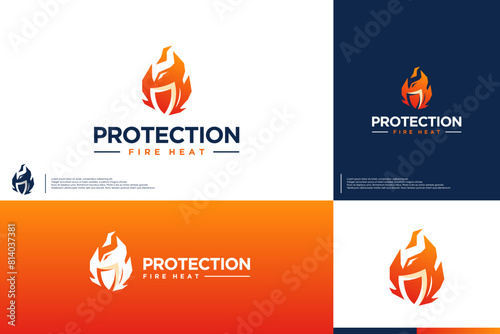 flames logo, with protection shield, logo design inspiration.