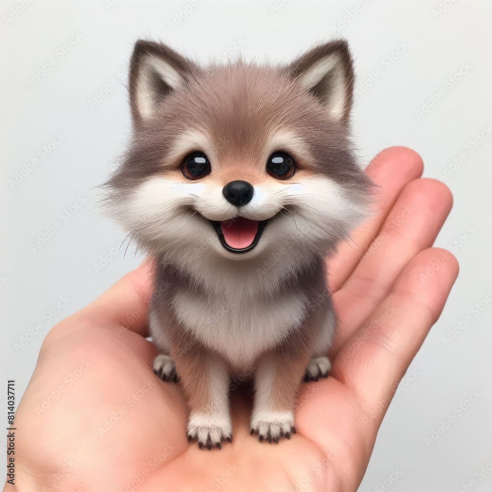 real photo little Wolf on hand smiles widely Isolated on white background real photo little Wolf on hand smiles widely Isolated on white background