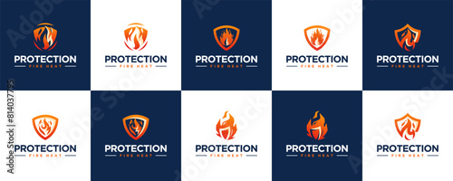 collection of fire protection logos, firefighting, office, logo design templates.