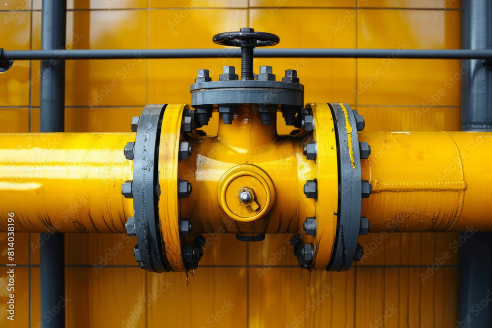 Yellow gas pipe with valve, sales and export concept