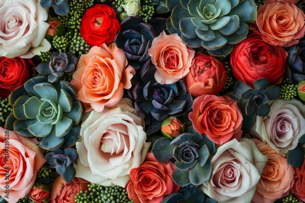 Floral background of succulents and flowers
