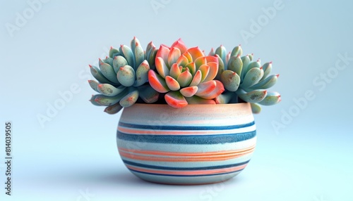 Stylish succulent plant in a striped pot