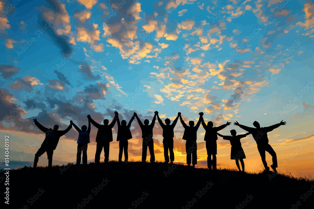 friends silhouette holding hand in hand friends silhouette holding hand in hand