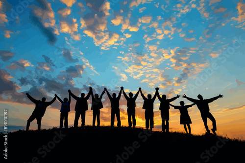 friends silhouette holding hand in hand