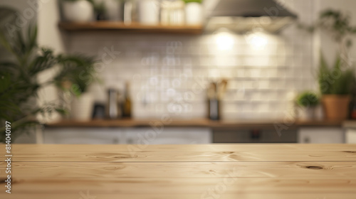 Stylish Kitchen Interior with Potted Plant on Wooden Countertop