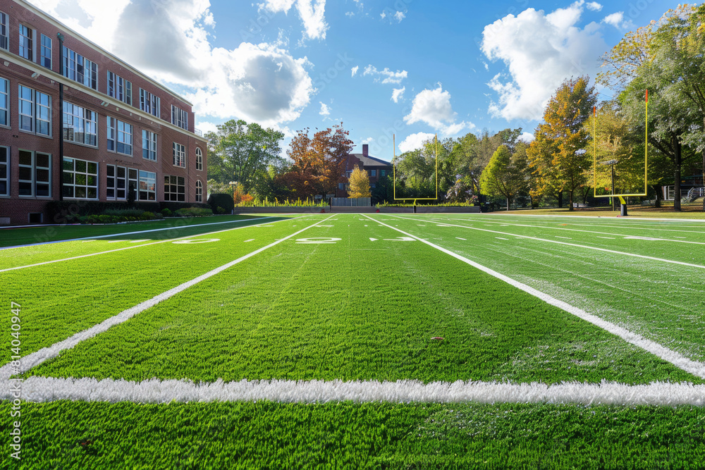 Line marking on the lawn of an American football field Line marking on the lawn of an American football field