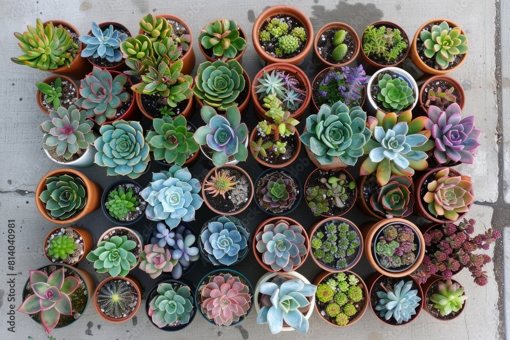 Succulents plants in pots top view Succulents plants in pots top view