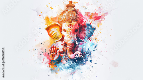 Colorful digital painting of joyful lord Ganesha on white background, symbolizing happiness and positivity.