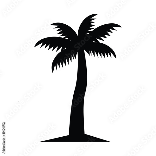 Black single palm tree silhouette icon isolated