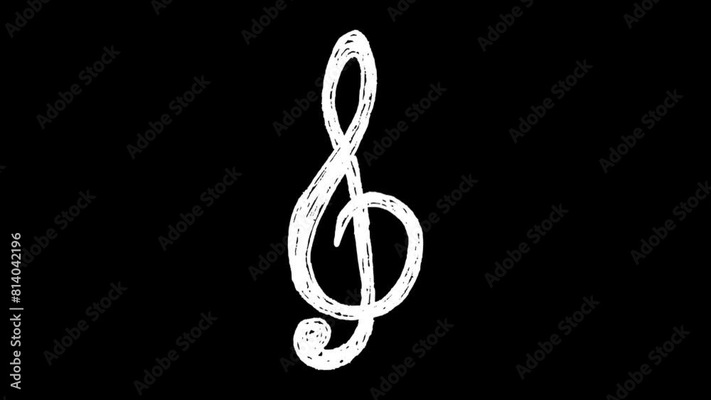 White wiggly hand drawn treble clef music note icon doodle animation    