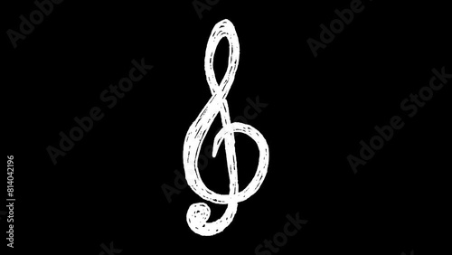 White wiggly hand drawn treble clef music note icon doodle animation    