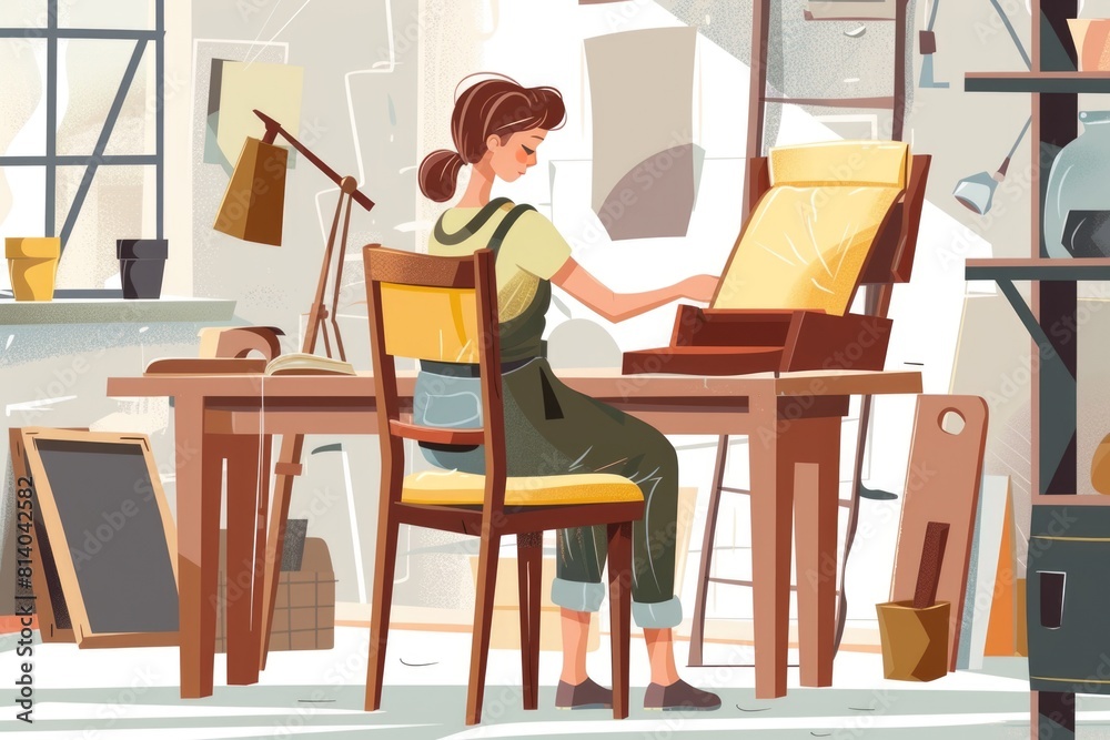 Woman sitting at a desk working on a laptop. Suitable for business and technology concepts Woman sitting at a desk working on a laptop. Suitable for business and technology concepts
