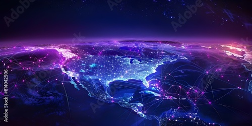 Digital map showing North Americas network connectivity and data transfer using cyber technology. Concept Cyber Technology, Network Connectivity, Data Transfer, North America, Digital Map © Ян Заболотний