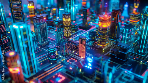 A Vibrant, High-Detail Miniature Model of a Technologically Advanced Urban Night Scene