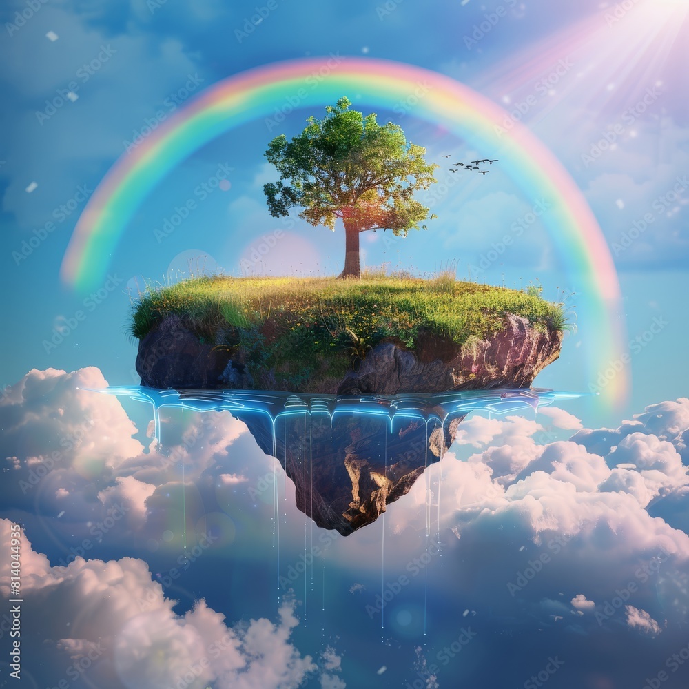 Fototapeta premium Floating island with grass and tree 