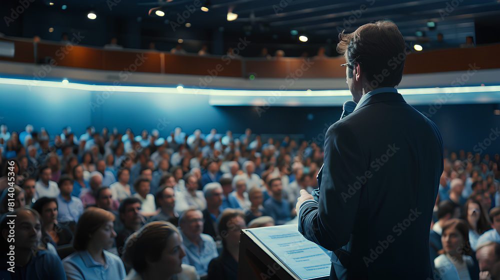 Businessman giving a speech at a conference. Businessman giving a speech at a conference.