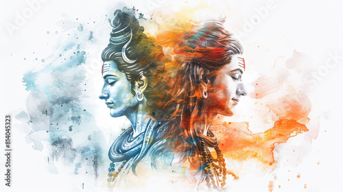 Beautiful digital painting of lord Shiva and Parvati in a heavenly setting perfect for home decor photo