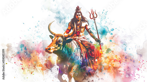 Beautiful digital artwork of lord Shiva and Nandi on a white background perfect for your home decor